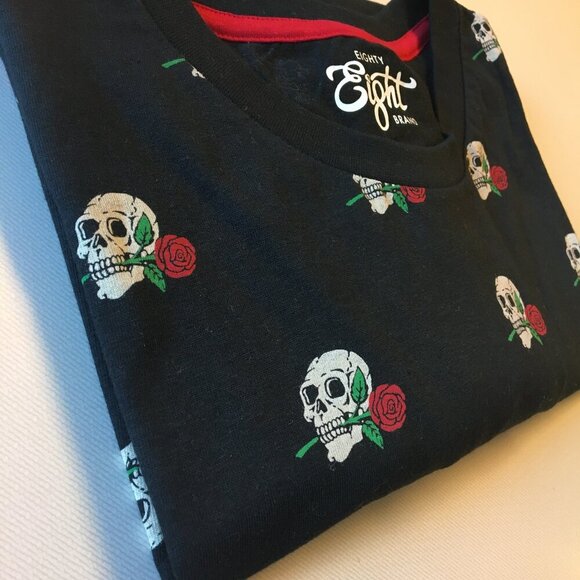 Eighty Eight Skeleton Rose Tee Shirt Adult 2XL Black Goth Halloween Long Length - Picture 4 of 9